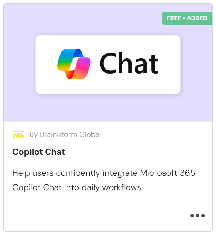 Copilot Chat content pack card in the BrainStorm marketplace
