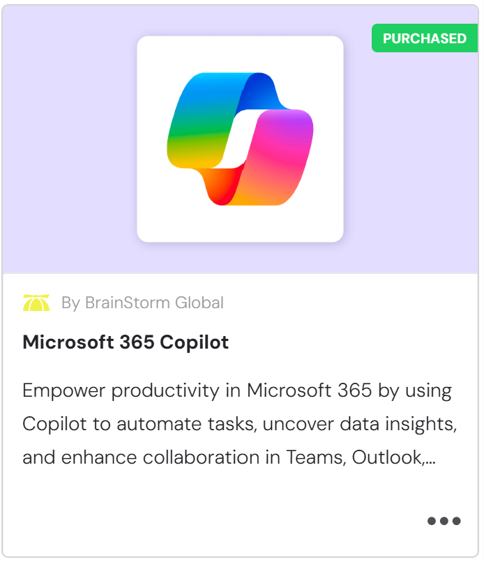 Microsoft 365 Copilot content pack card in the BrainStorm marketplace